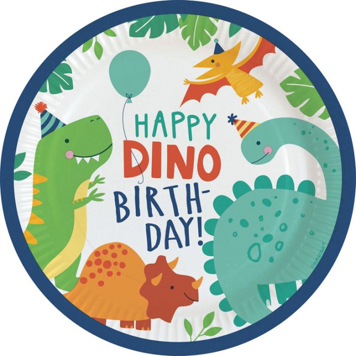 8 Teller Dino-Mite rund Papier 23 cm
