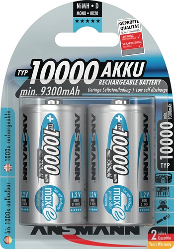 Akkuzelle 1,2 V 10000 mAh R20-D-Mono HR20 2 2St./Blister ANSMANN