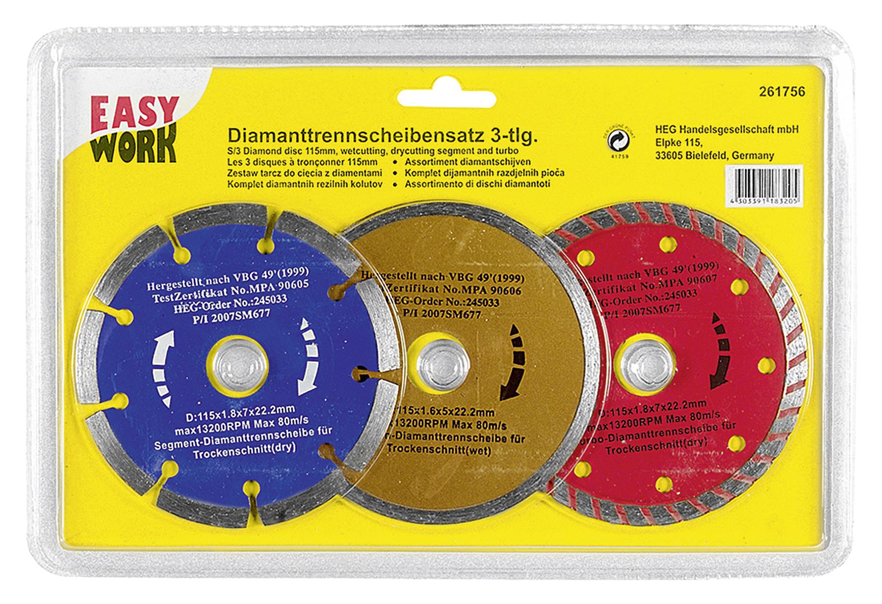 EASY WORK Diamanttrennscheibensatz 3-teilig