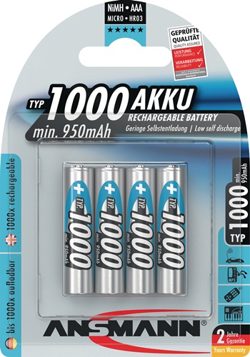 Akkuzelle 1,2 V 1000 mAh R03-AAA-Micro HR03 4 4St./Blister ANSMANN
