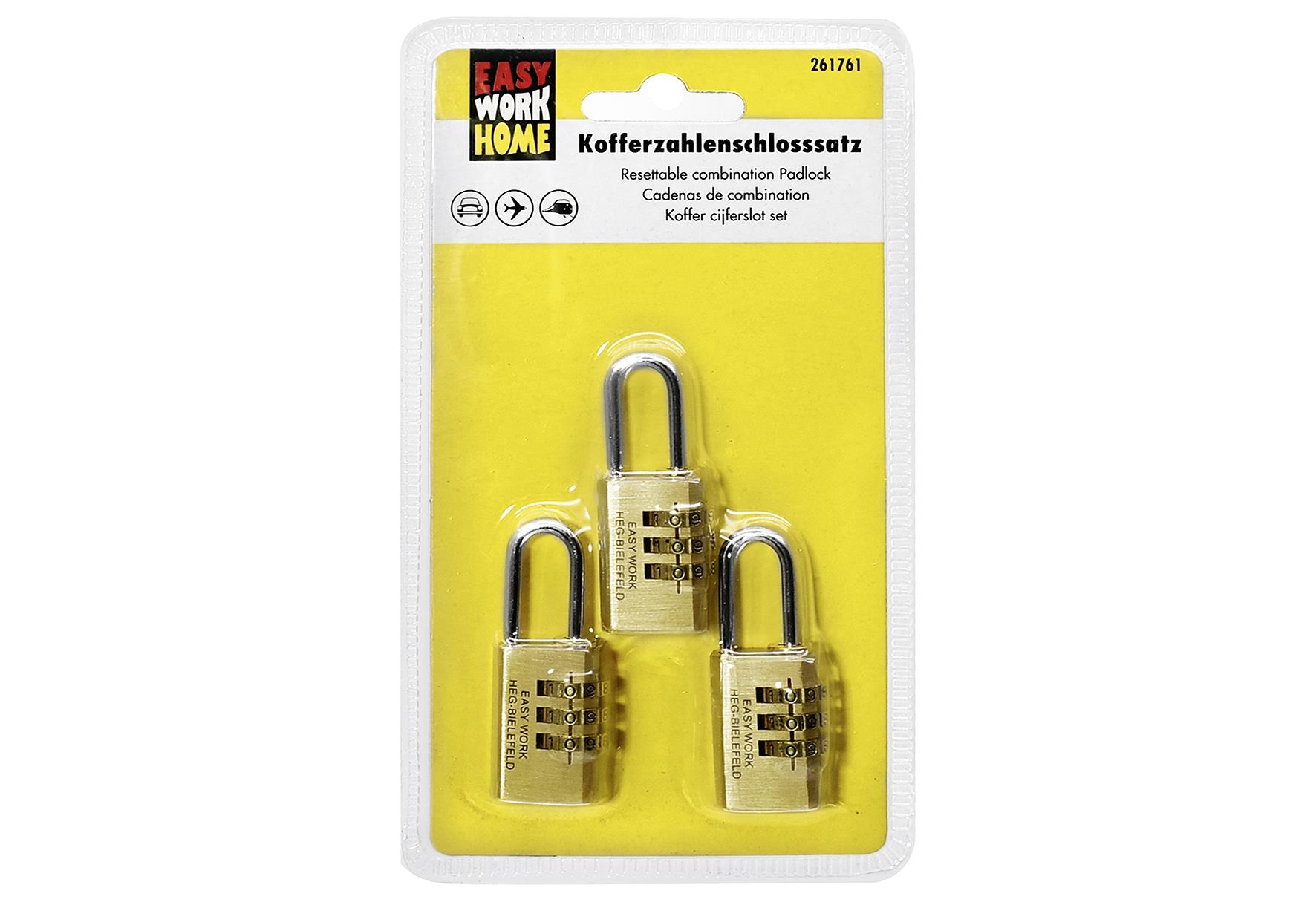 EASY WORK Kofferzahlenschlosssatz 3-teilig