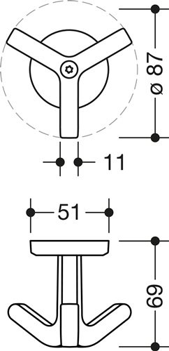 Dreifachhaken Ser.477 matt,elastisch 33 rubinrot H.69mm D.51mm HEWI