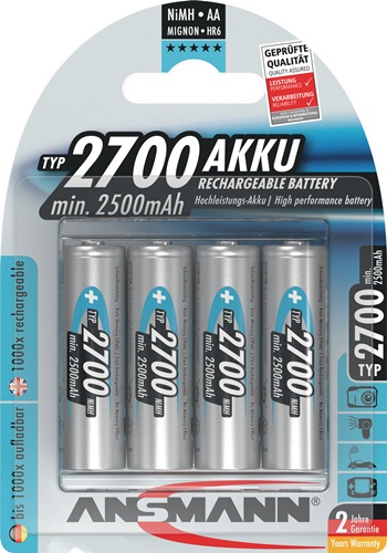 Akkuzelle 1,2 V 2700 mAh R6-AA-Mignon HR6 4 4St./Blister ANSMANN