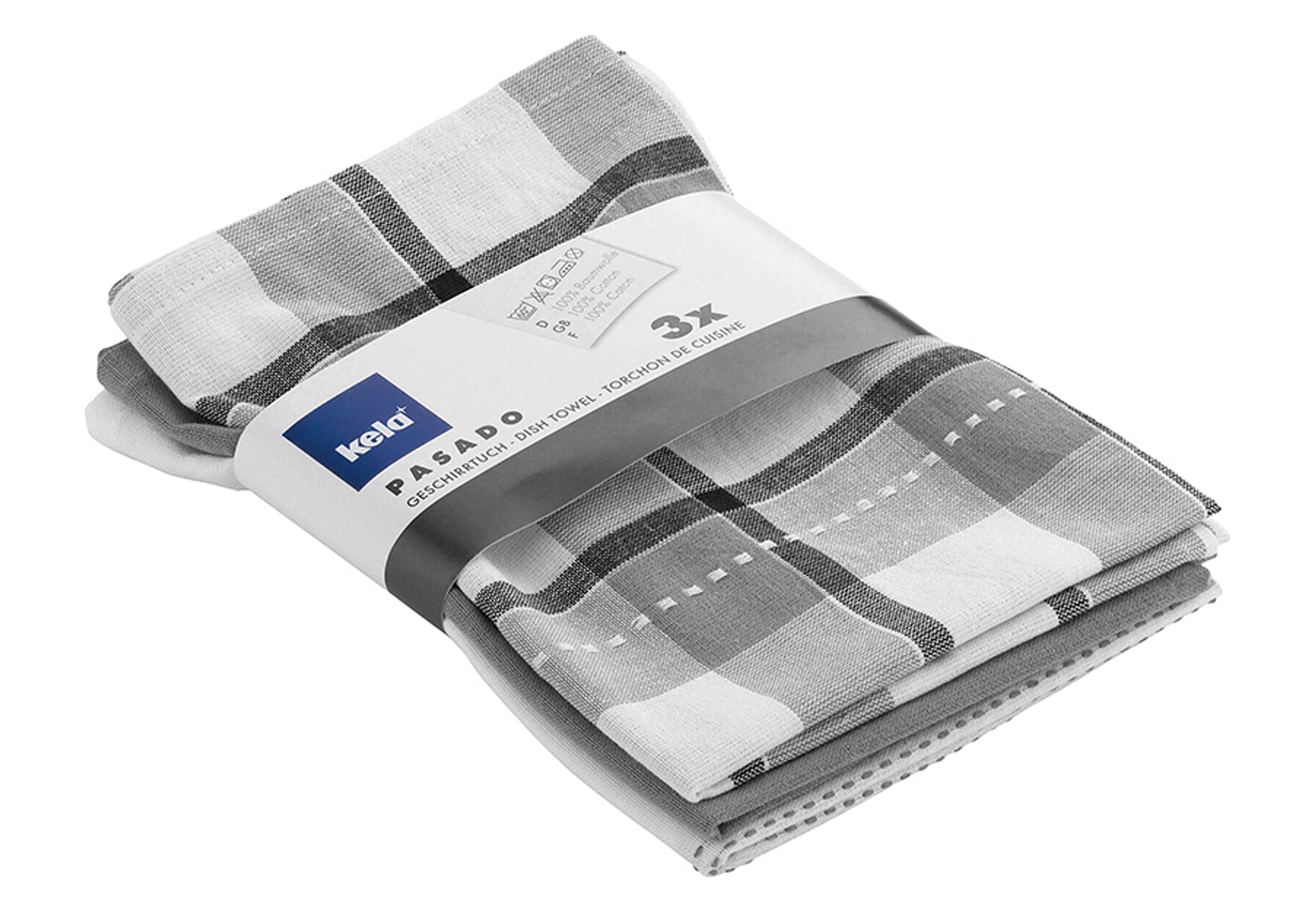 kela Geschirrtuch Pasado grau 65x45cm 3er Satz - VPE: 12