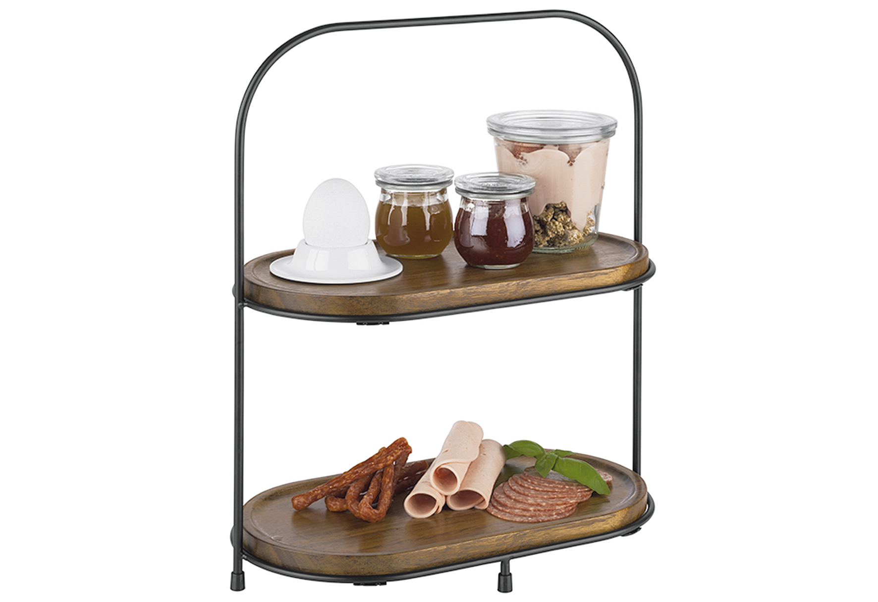 APS Etagere 2-stufig 5-teilig 1 Gestell, 2 Metallkörbe, 2 Holzbretter