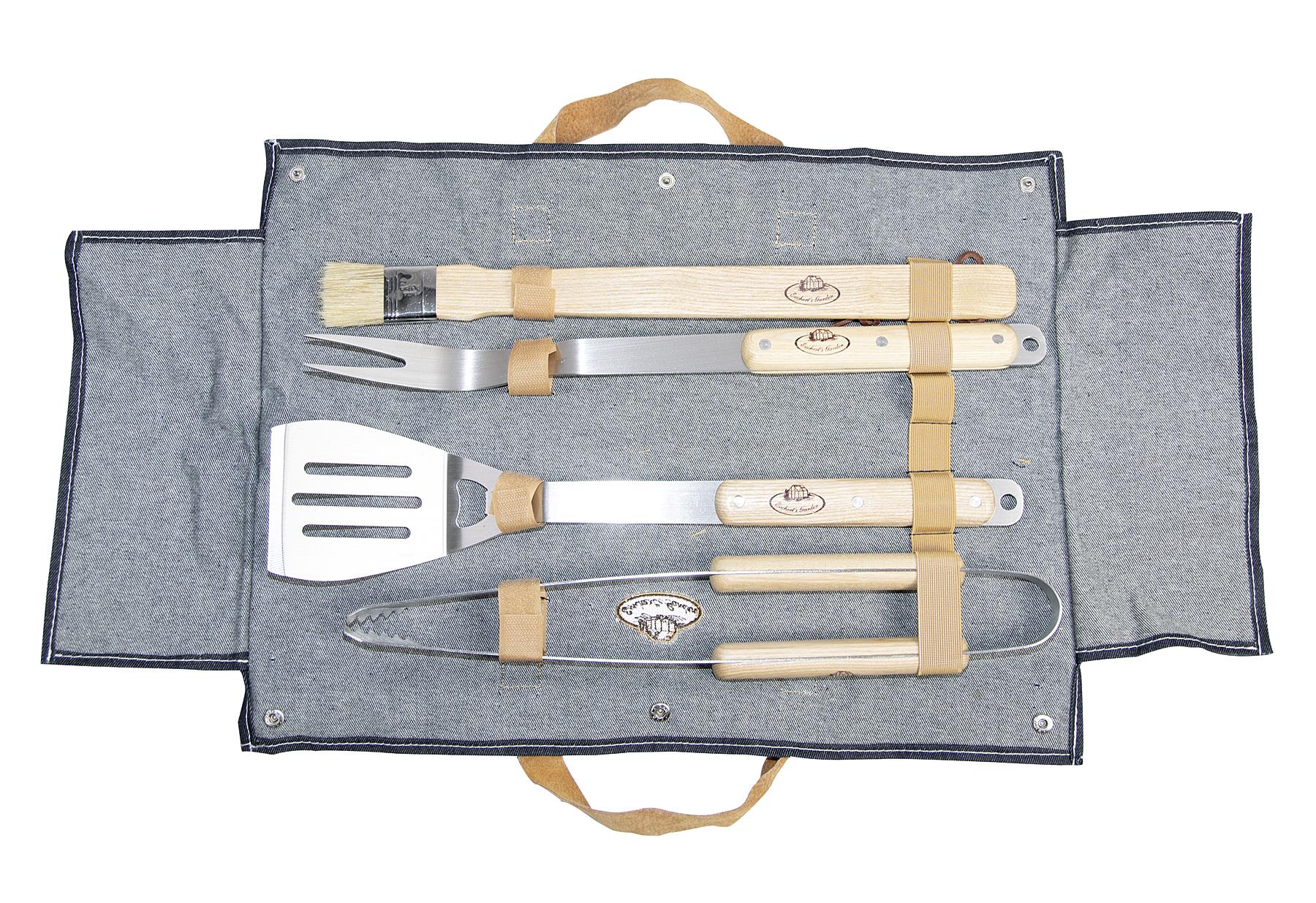 ESSCHERT DESIGN Grillbesteckset 5-teilig 1 Grillzange, 1 Grillgabel, 1 Spatel mit Flaschenöffner, 1 Grillbürste, 1 Tragetasche
