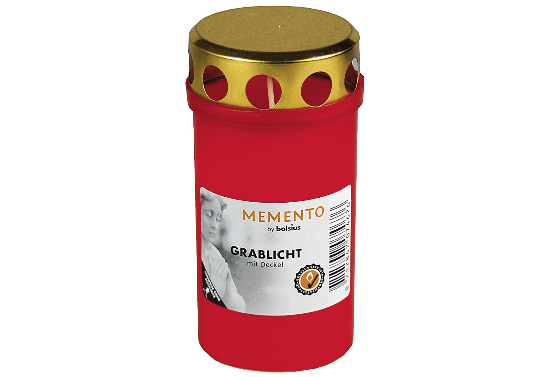 BOLSIUS Memento Grablicht Nr. 3 mit Deckel rote Hülle