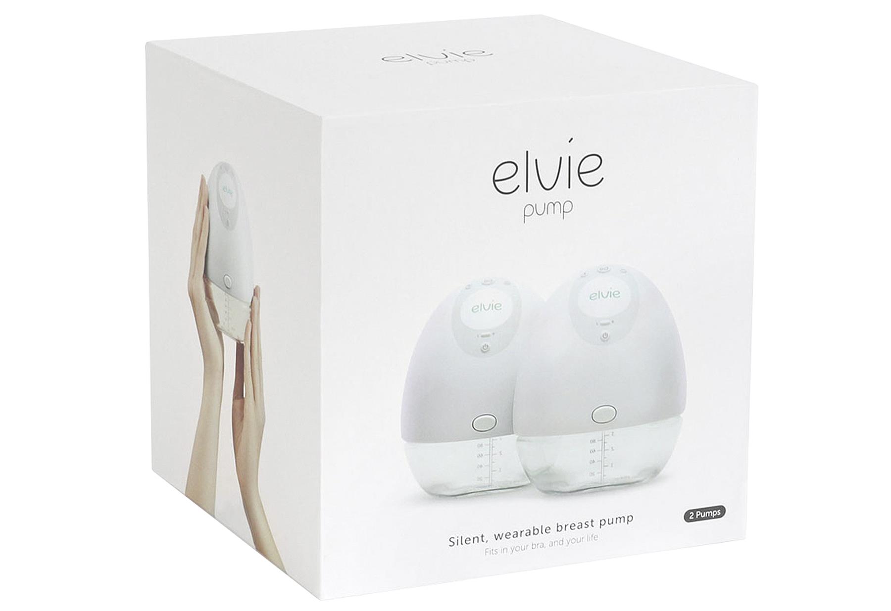 ELVIE Elektrische Doppel-Milchpumpe 2 x Pumpaufsatz, 4 x Flasche à 150 ml, 2 x Brustschale 24 mm, 2 x Brustschale 28 mm, 4 x Ventile, 4 x Ausgießer, 4 x Dichtungen, 4 x Vorratsdeckel, 4 x BH-Regulierer, 2 x USB-Ladekabel, 2 x Tragetasche, 1x Lithium-Polym