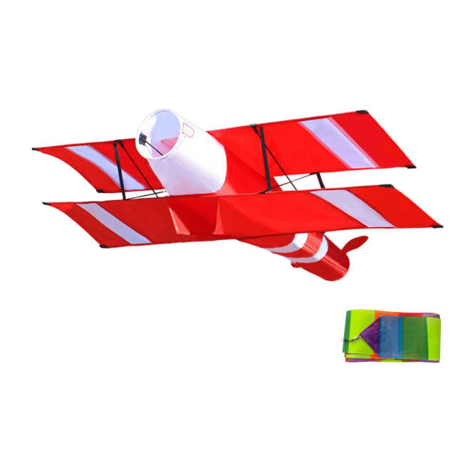 Bdt Drachen, Einleiner, Kite für Kind und Erwachsene *Doppeldecker* inkl. 100m Leine, 130x85cm mit 15m Schweif