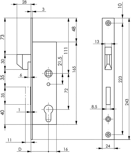 Rohrrahmen-Schiebetorschloss 8331 PZW Dornmaß 40 mm AMF