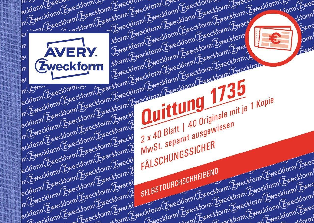 AVERY ZWECKFORM Quittung A6 SDmit Mwst.2x40 - VPE: 20