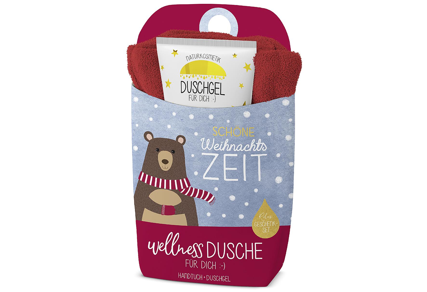 LA VIDA Wellnessdusche 'Weihnachtsgrüße' 8er Display 4fach sortiert 1 Handtuch, 1 Duschgel