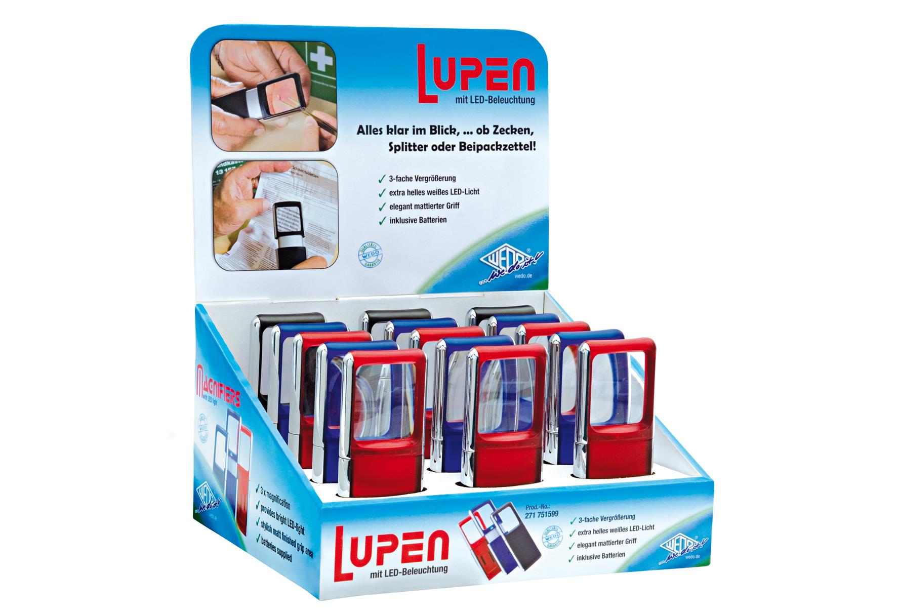 WEDO LED-Rechtecklupe 15er Display 45er Display, inkl.Batterien - VPE: 15