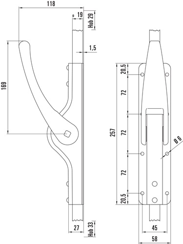 Tortreibriegel PLANO 19 mm Schlaufenanzahl 4 Leichtmetall hell verzinkt DENI