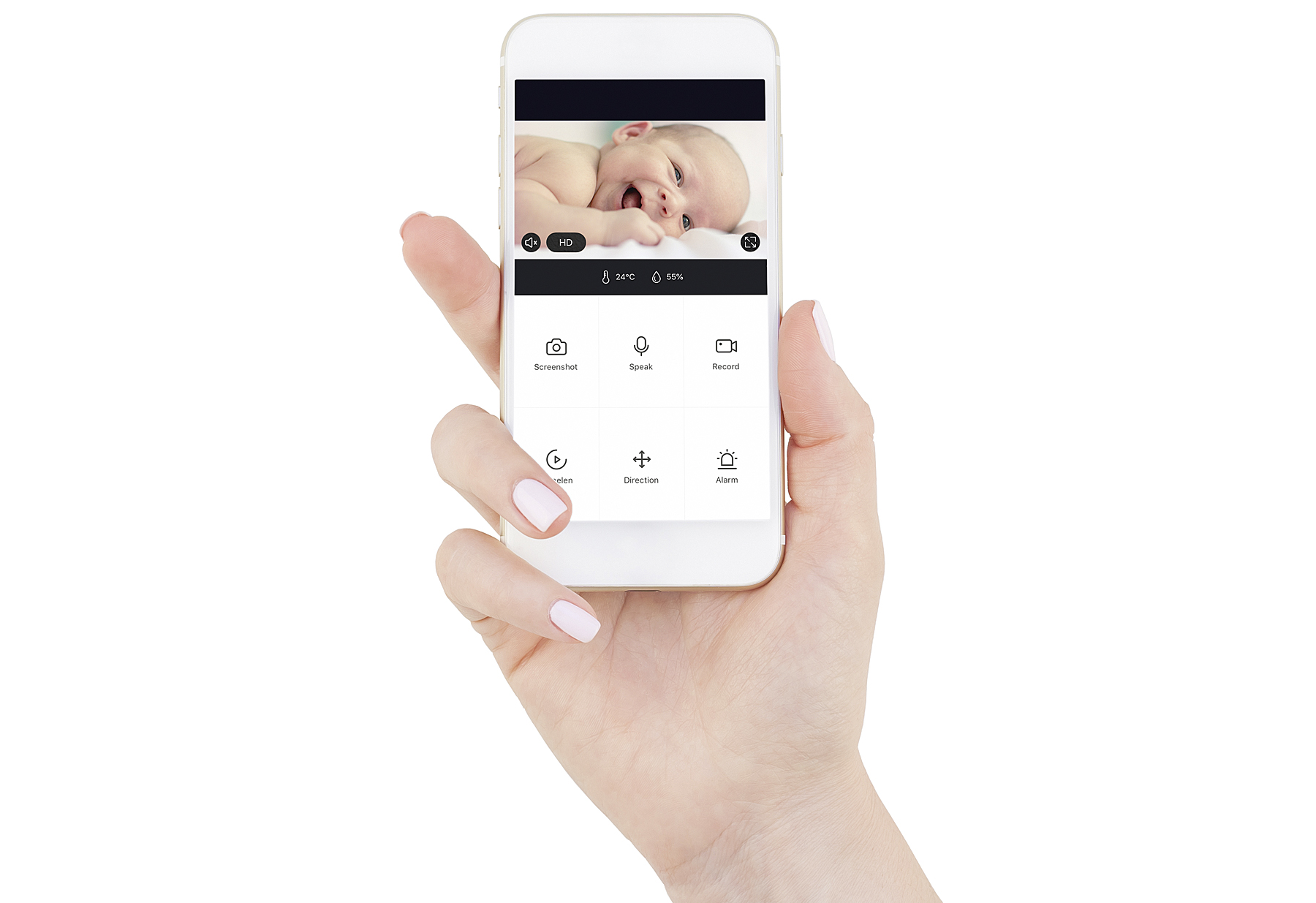 ALECTO Smartbaby10 wlan-Babyphone mit Kamera SMARTBABY10BK WLAN-Babyphone, Aufsatz für die Kamera, Halterung für die Wandmontage, Handbuch NL / EN / DE / FR, Universal-Handbuch