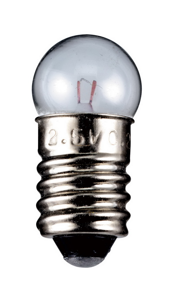 Kugelförmige Lampe Sockel E10 2,5 Volt 0,50 Watt 24mm klar,10er Pack - VPE: 10