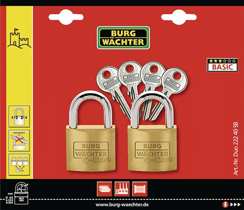 Vorhangschloss-Set Duo 222 40 Bügelstärke 6 mm Bügelhöhe 22 mm BURG-WÄCHTER - VPE: 5