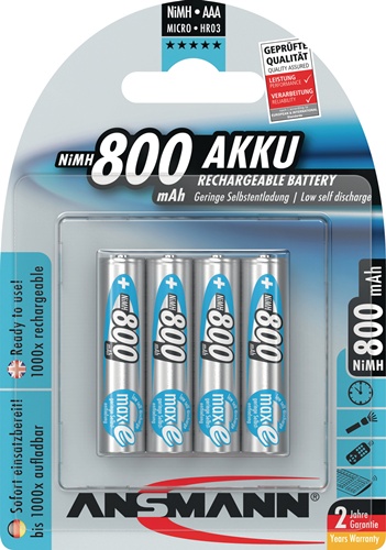 Akkuzelle maxE 1,2 V 800 mAh R03-AAA-Micro HR03 4 4St./Blister ANSMANN