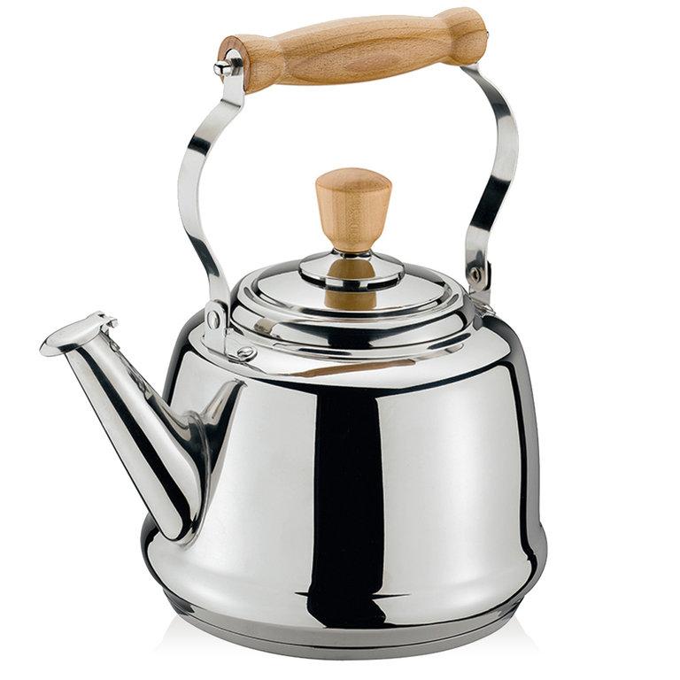cilio tisch-accessoires Wasserkessel Tradition Edelstahl/Holz 1,7 Liter
