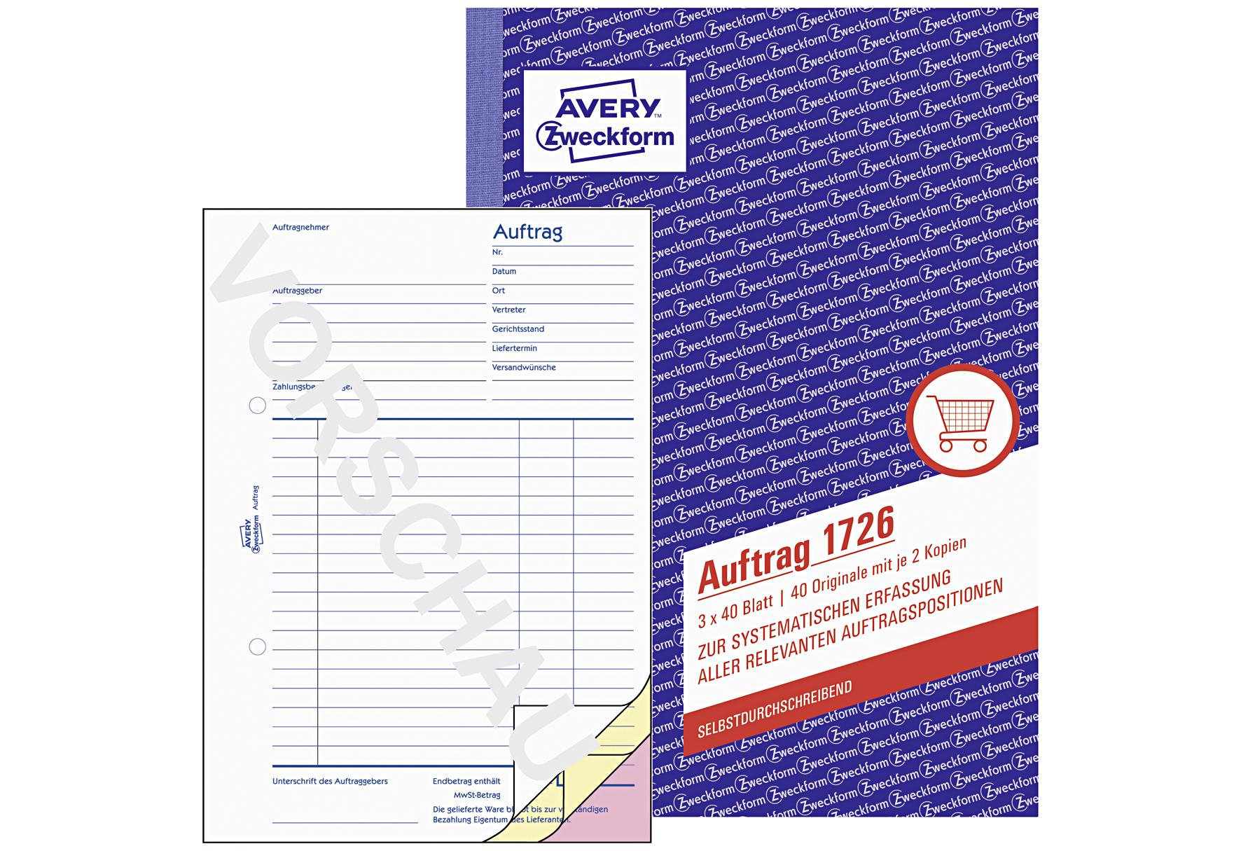 AVERY ZWECKFORM Auftragsbuch A5 SD 3x40 Blatt - VPE: 10