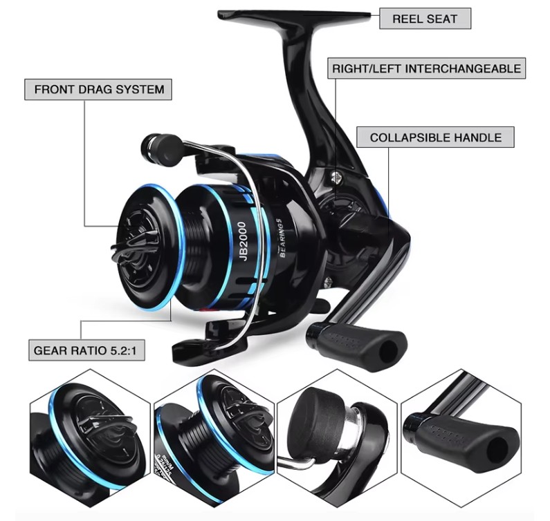 Bdt- FISHING GROUP Angelrolle / Spinnrolle / Stationärrolle ''JR2000'' rot Salz- und Süßwasser geeignet