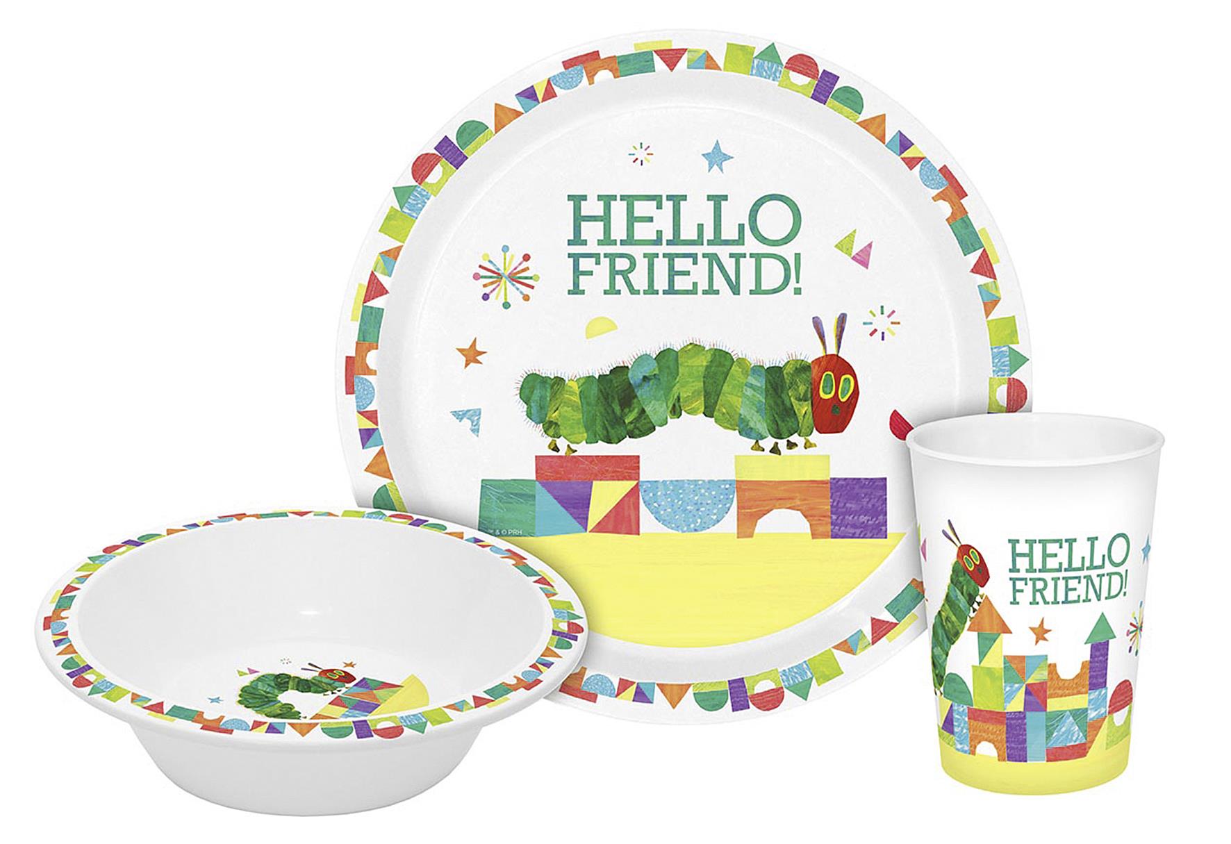 GEDA Kindergeschirr 'Raupe Nimmersatt - Hello Friend' 3-teilig je 1x Teller, Becher, Schale