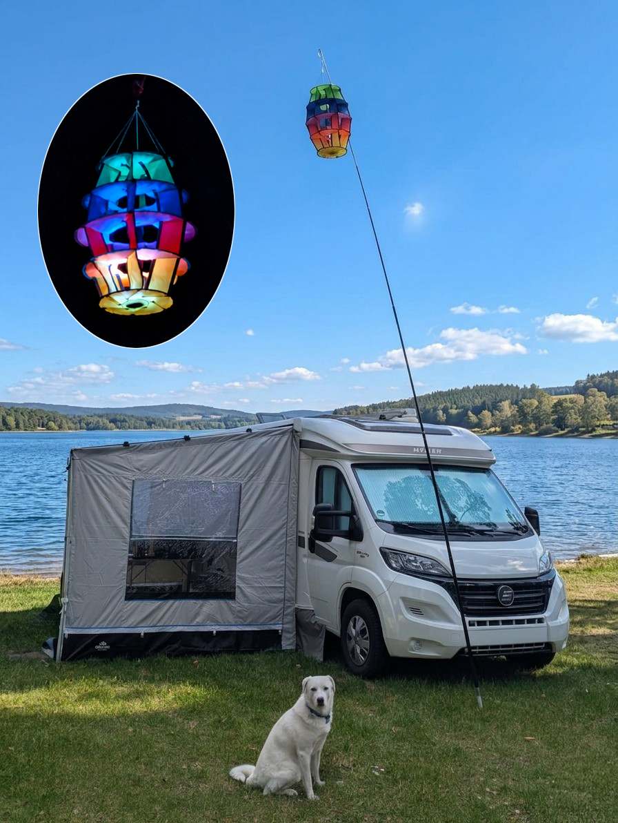Bdt 3D Lampion''Camper- Leuchtfeuer'' inkl. USB-LED- Leuchte H:65cm, Ø 34cm