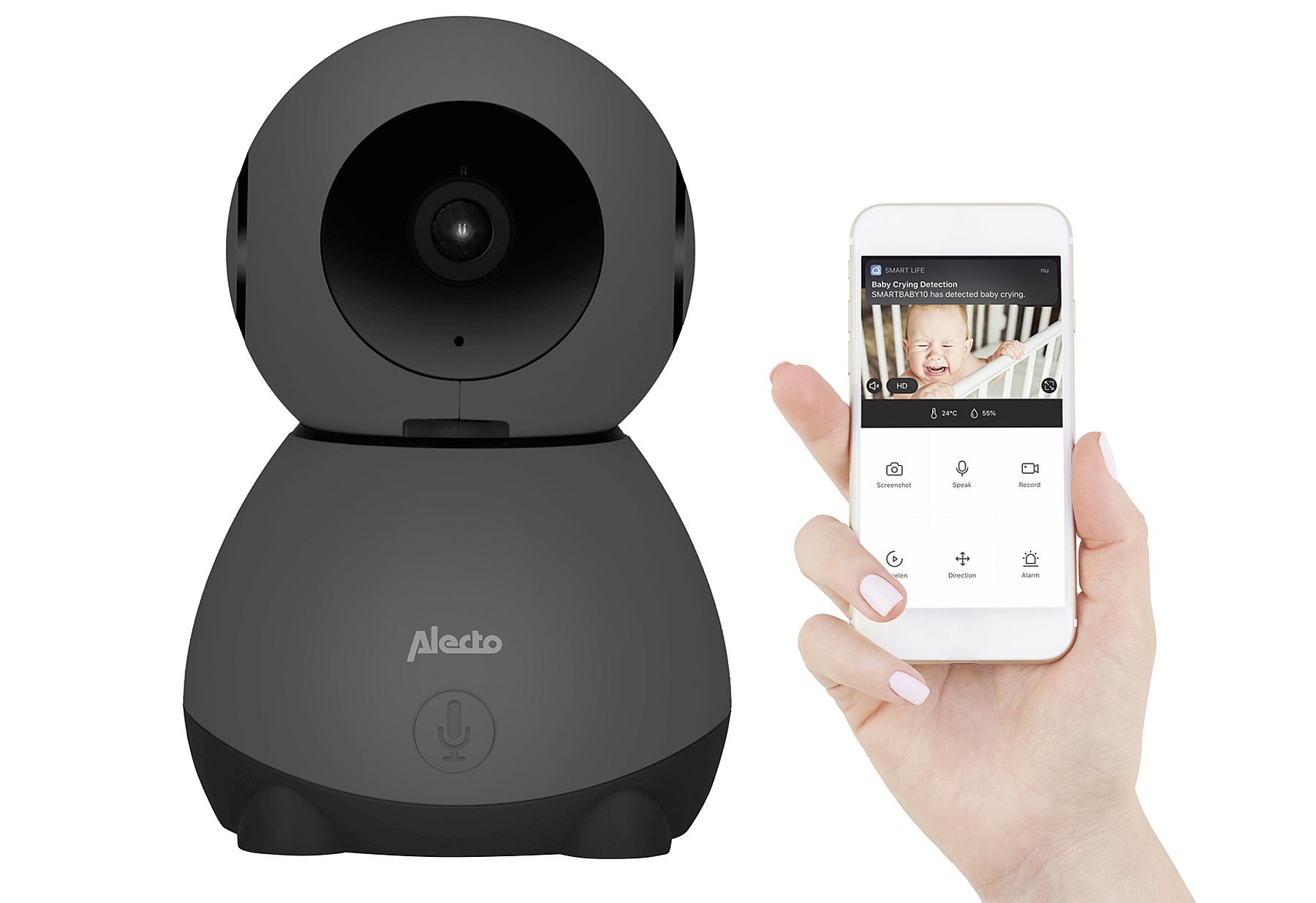 ALECTO Smartbaby10 wlan-Babyphone mit Kamera SMARTBABY10BK WLAN-Babyphone, Aufsatz für die Kamera, Halterung für die Wandmontage, Handbuch NL / EN / DE / FR, Universal-Handbuch