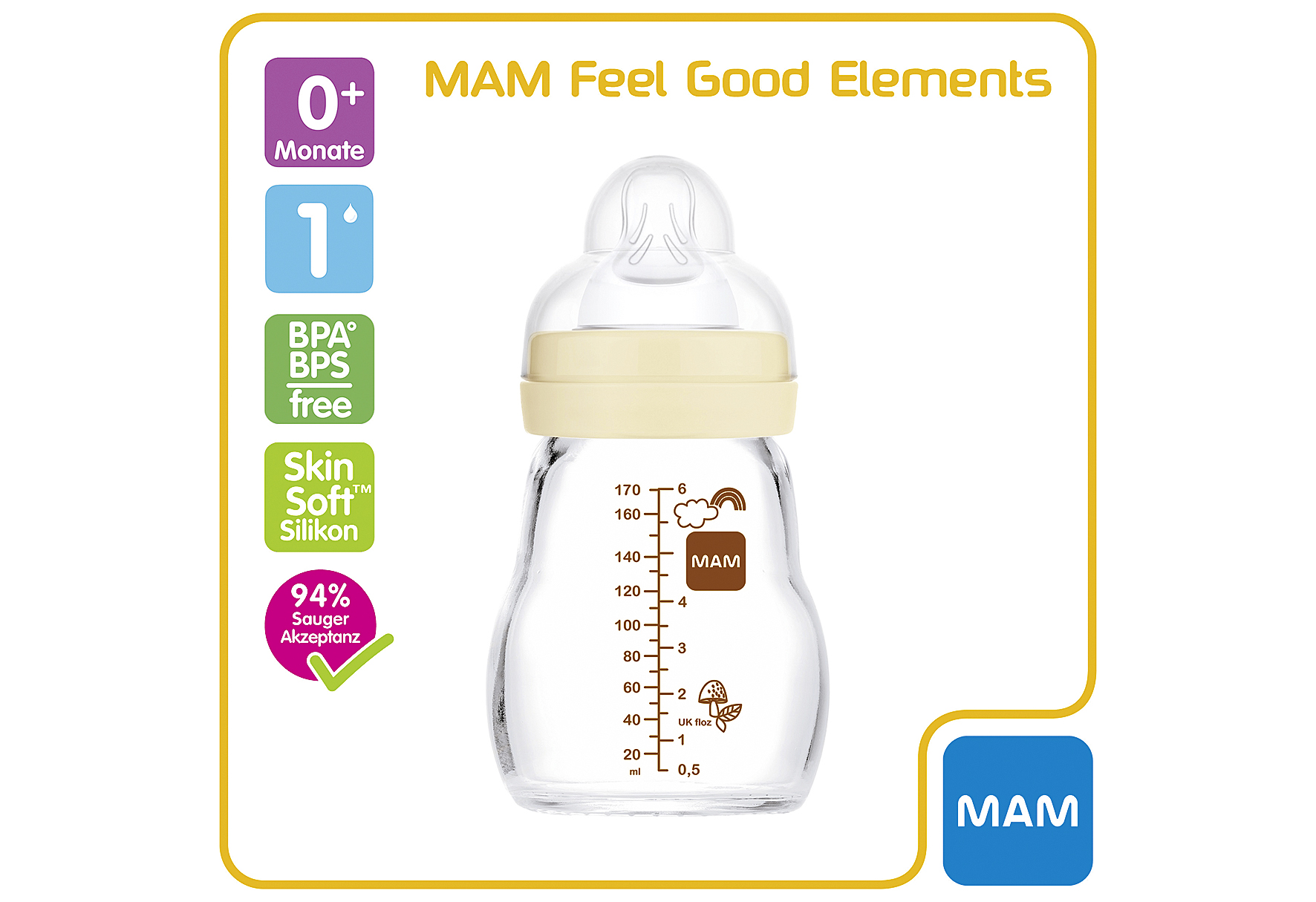 MAM Babyflasche Feel Good Elements 'Hase / Fuchs'