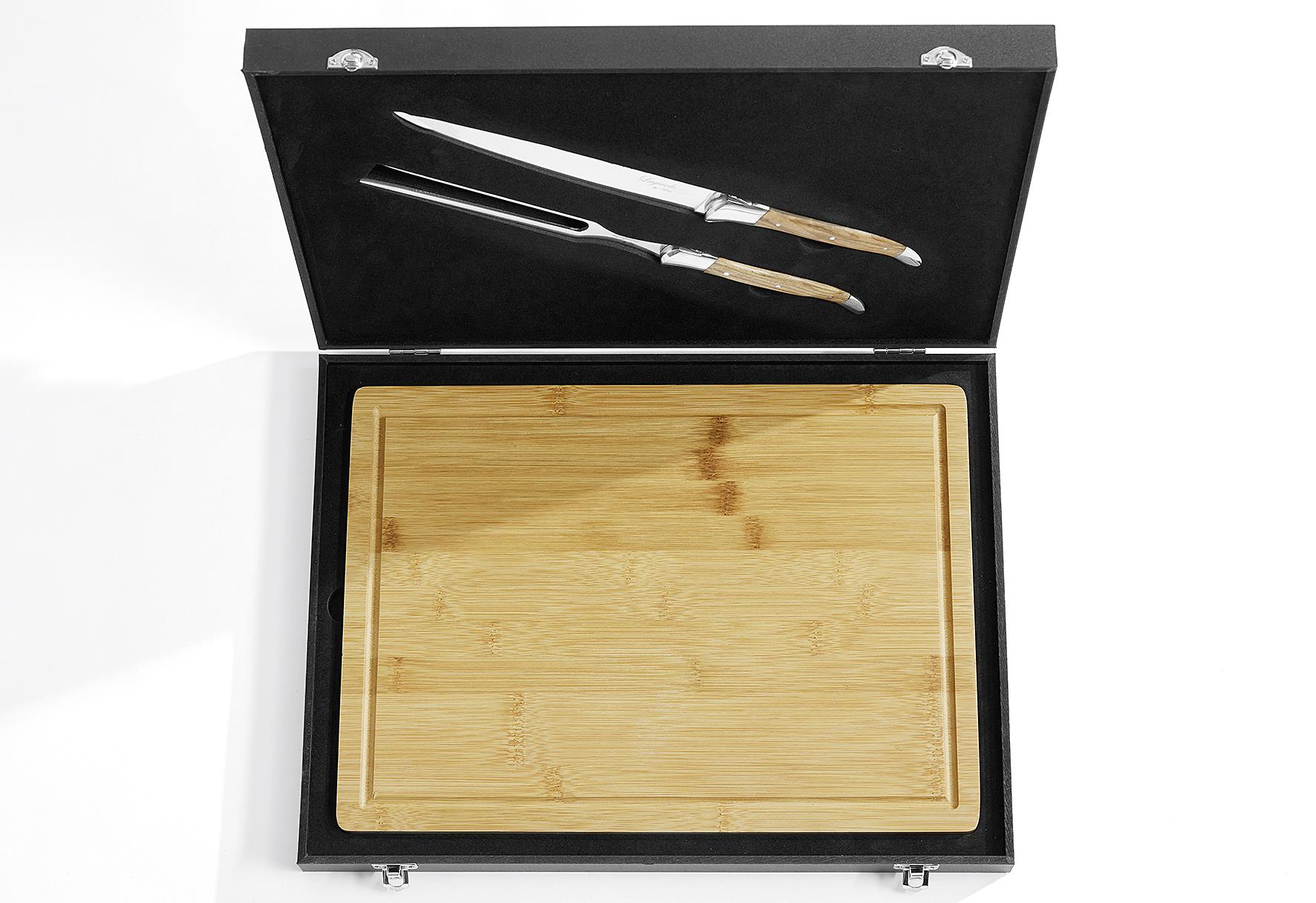 HAWS Tranchier Messer-Set 'Laguiole' 3-teilig, Inhalt: 1 Tranchierbesteck 2-teilig, 1 Schneidebrett mit Saftrille