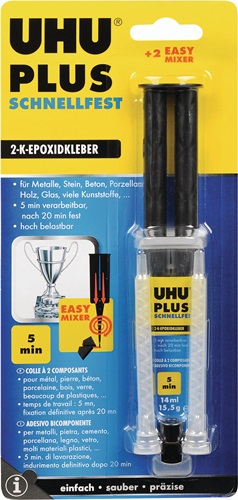 2K-Epoxidharzklebstoff PLUS SCHNELLFEST 15,5g farblos Doppelspritze UHU