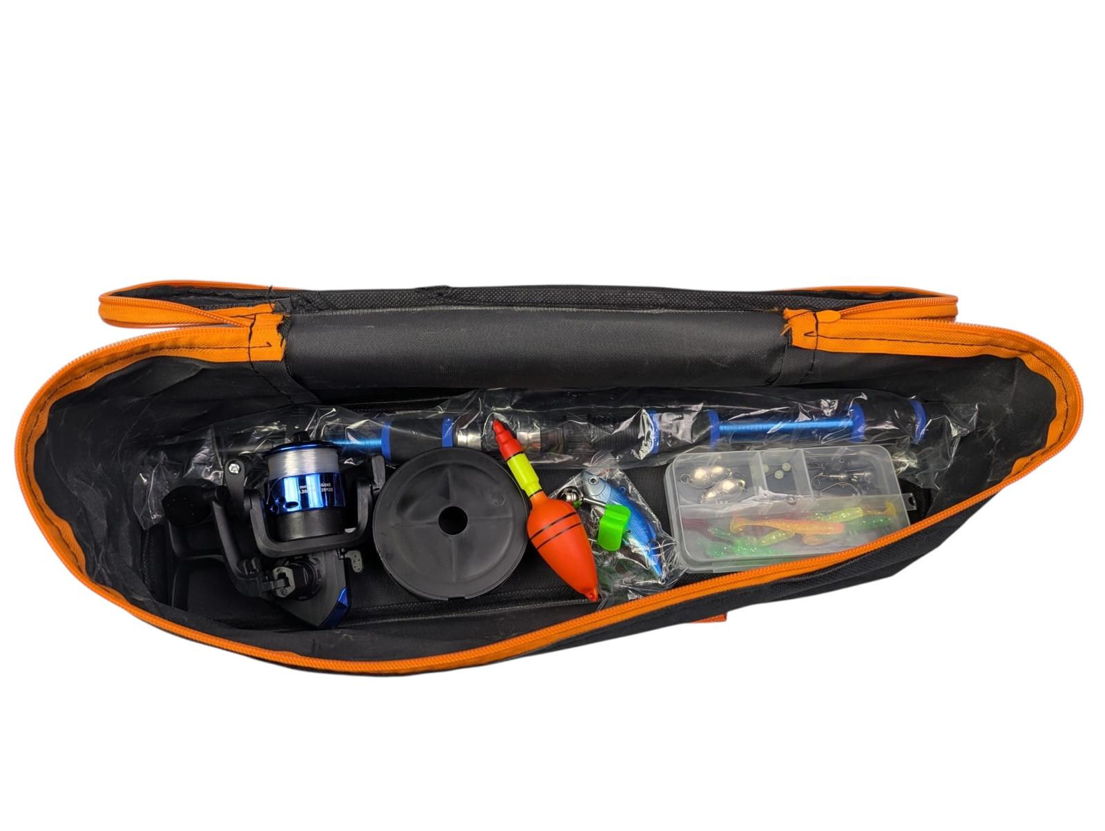 Bdt- FISHING GROUP- Angelset:  1,80m Angelrute Angelrolle ''AK200'' und Köder Set in Tasche, blau