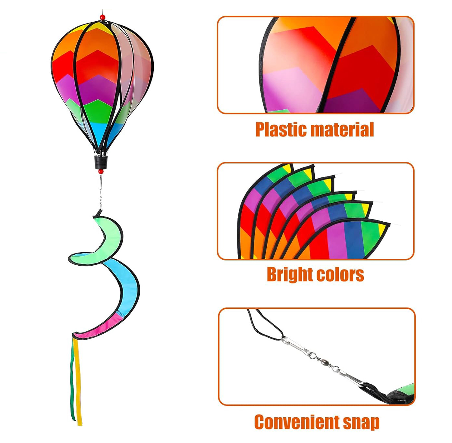 Bdt Rainbow- Ballon- Windspiel mit Spiralschweif ''Design1'', ⌀ 28cm, 110cm Länge