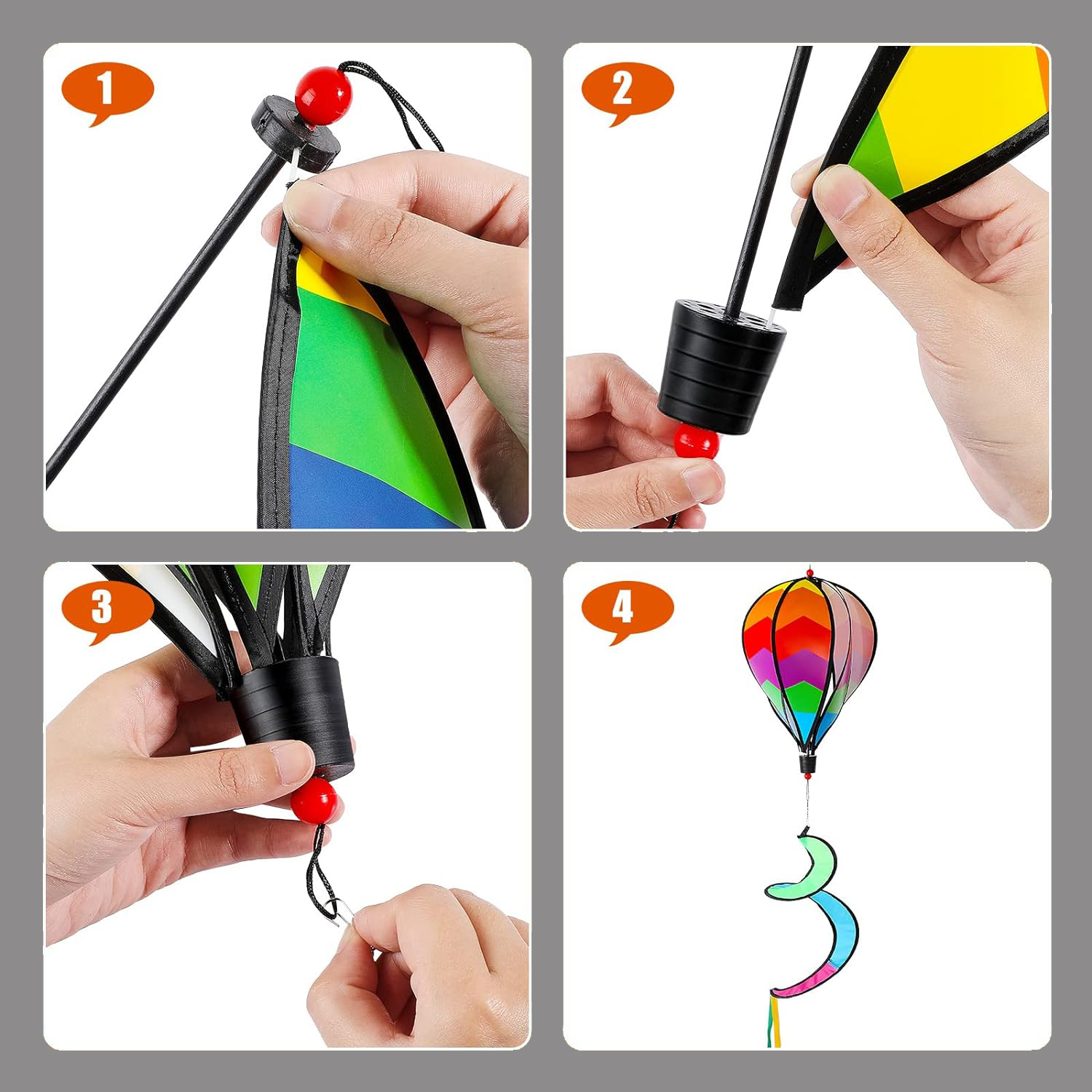 Bdt Rainbow- Ballon- Windspiel mit Spiralschweif ''Design1'', ⌀ 28cm, 110cm Länge