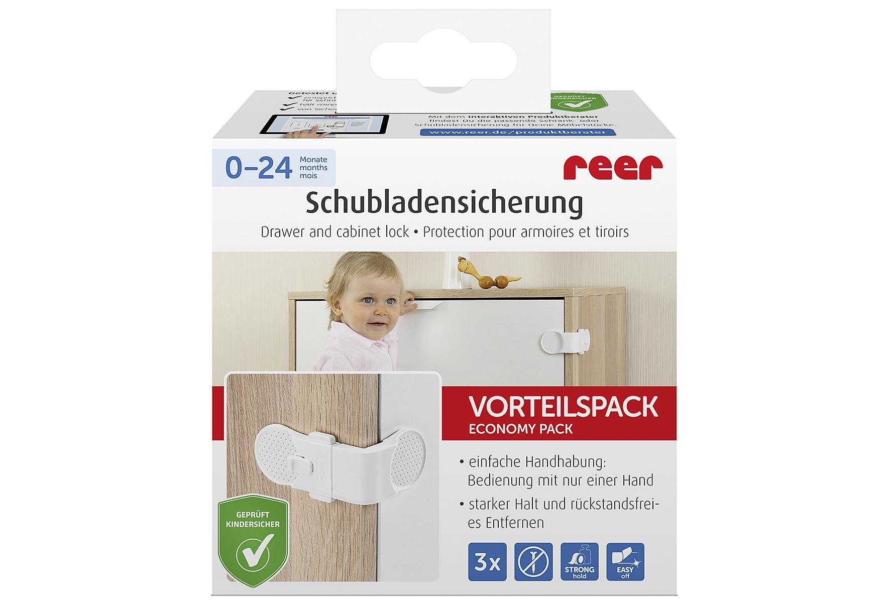 reer Vorteilspack Schrank-/Schubladensicherung 3er Set 3 x Schrank-/Schubladensicherung - VPE: 6