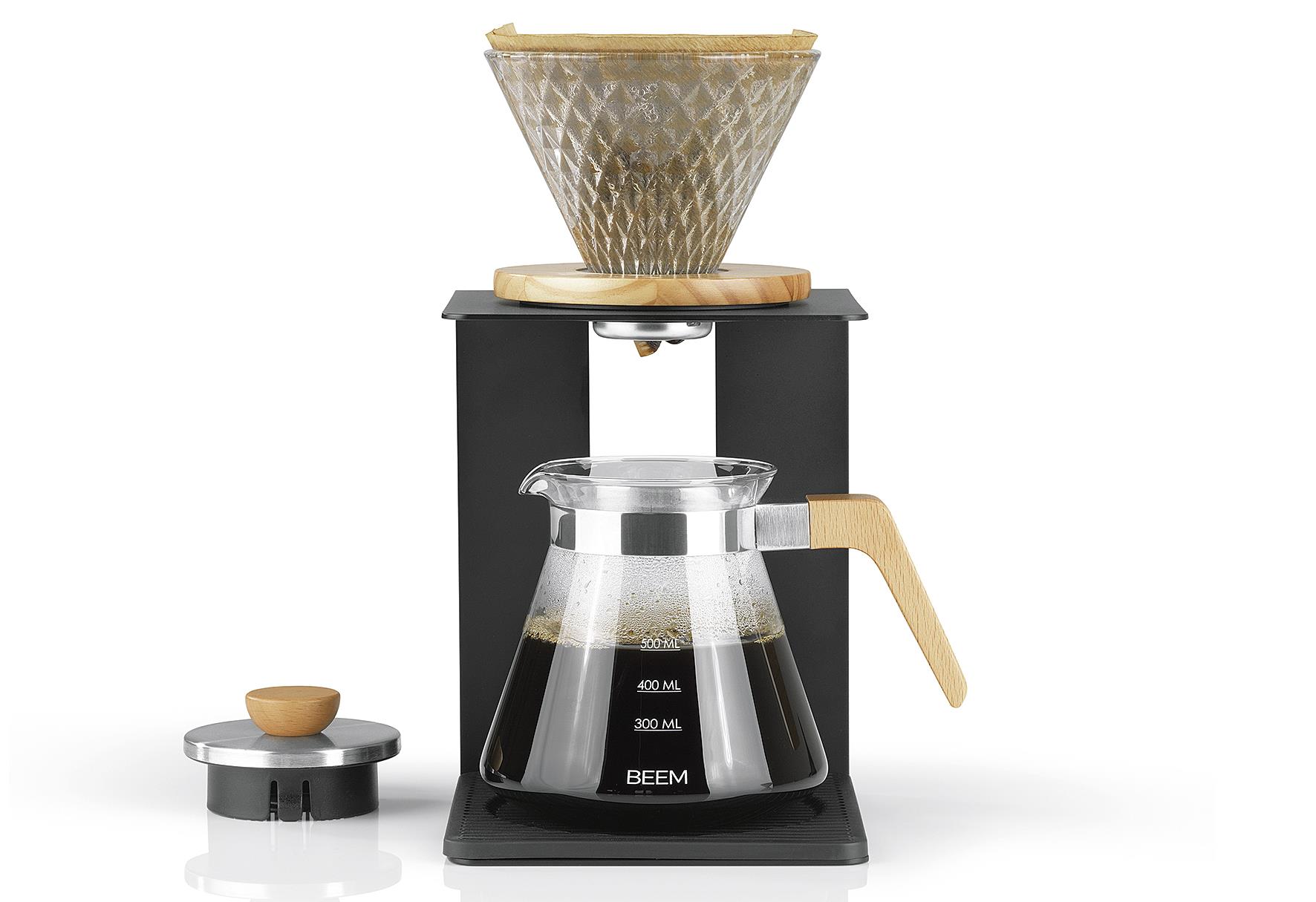 BEEM Kaffeebereiter Set 'Pour Over' 4 Tassen Glas-Handfilter, Glaskanne inkl. Deckel, Gestell, Silikonunterlage
