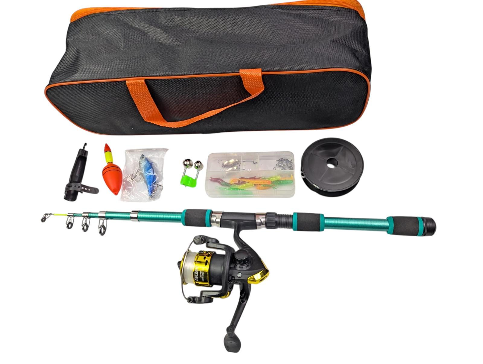 Bdt- FISHING GROUP- Angelset:  1,80m Angelrute Angelrolle ''AK200'' und Köder Set in Tasche, grün