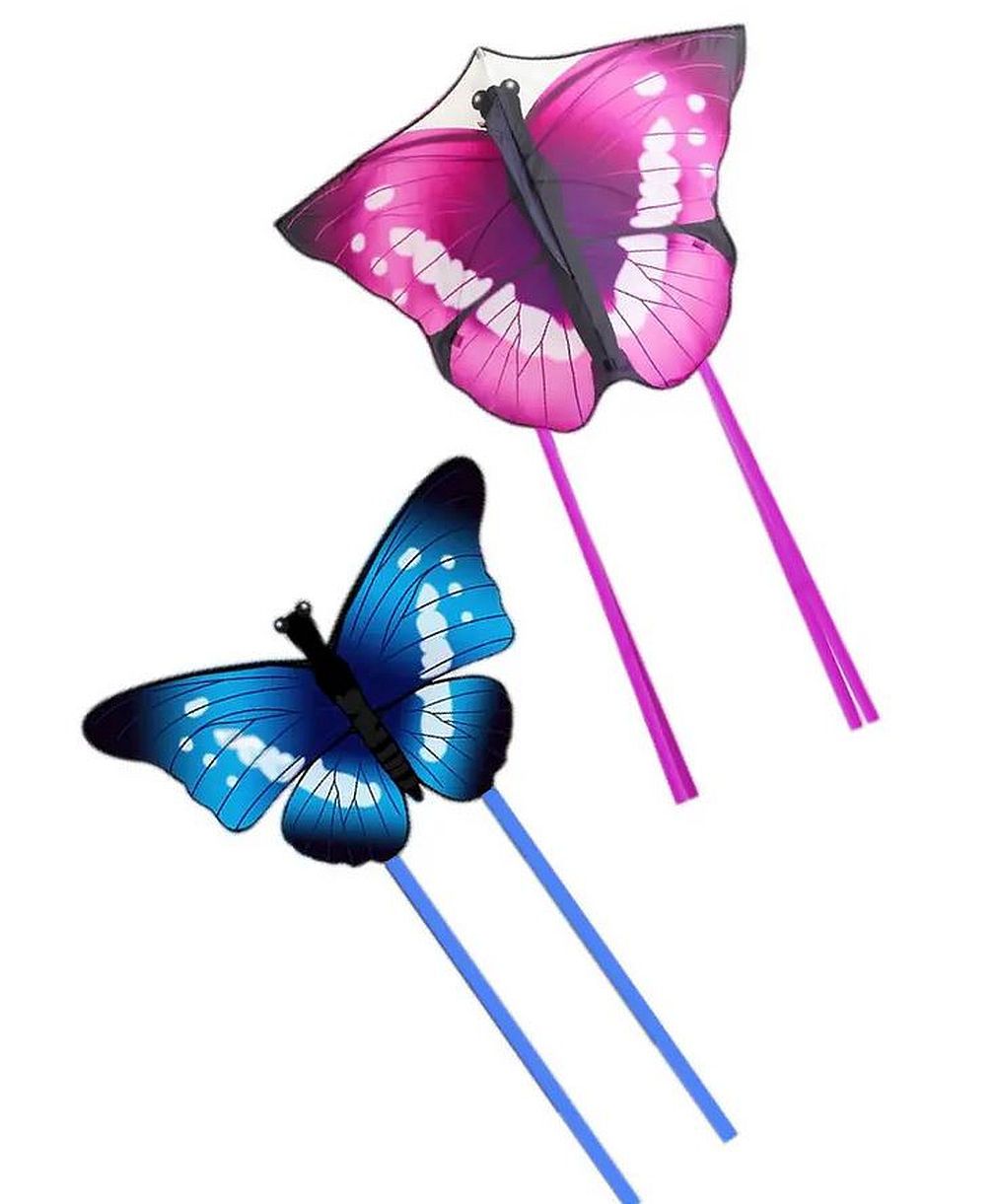 Bdt Drachen, Einleiner, Kite für Kind und Erwachsene *Schmetterling blau* inkl. 30m Leine, 130x85cm
