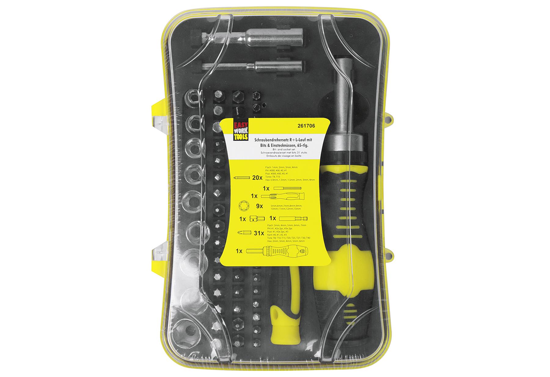 EASY WORK Bits & Nuss-Schraubendrehersatz 65-teilig, Schraubendreher, Bits, Koffer