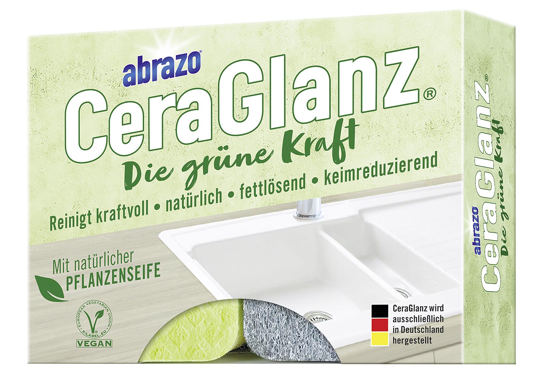 ABRAZO Schwamm 'CeraGlanz Die grüne Kraft' 2er Pack Edelstahlwoll-Pad, Schwamm